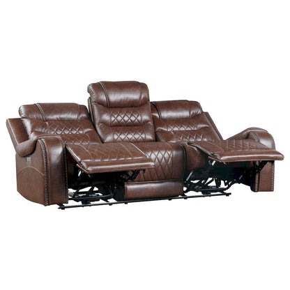 Homelegance  - Putnam Power Double Reclining Sofa W/ Center Drop-Down Cup Holders, Receptacles and USB Ports in Brown - 9405BR-3PW  view 4