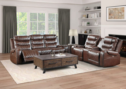 Homelegance  - Putnam Power Double Reclining Sofa W/ Center Drop-Down Cup Holders, Receptacles and USB Ports in Brown - 9405BR-3PW  view 7
