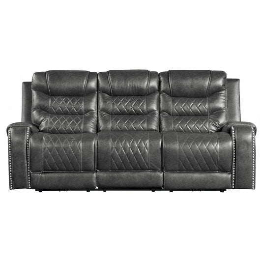 Homelegance  - Putnam Power Double Reclining Sofa W/ Center Drop-Down Cup Holders, Receptacles and USB Ports in Gray - 9405GY-3PW  view 1
