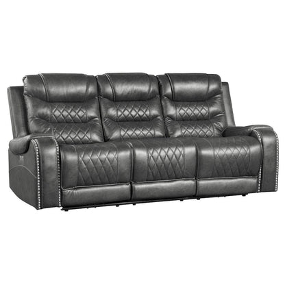 Homelegance  - Putnam Power Double Reclining Sofa W/ Center Drop-Down Cup Holders, Receptacles and USB Ports in Gray - 9405GY-3PW  view 2