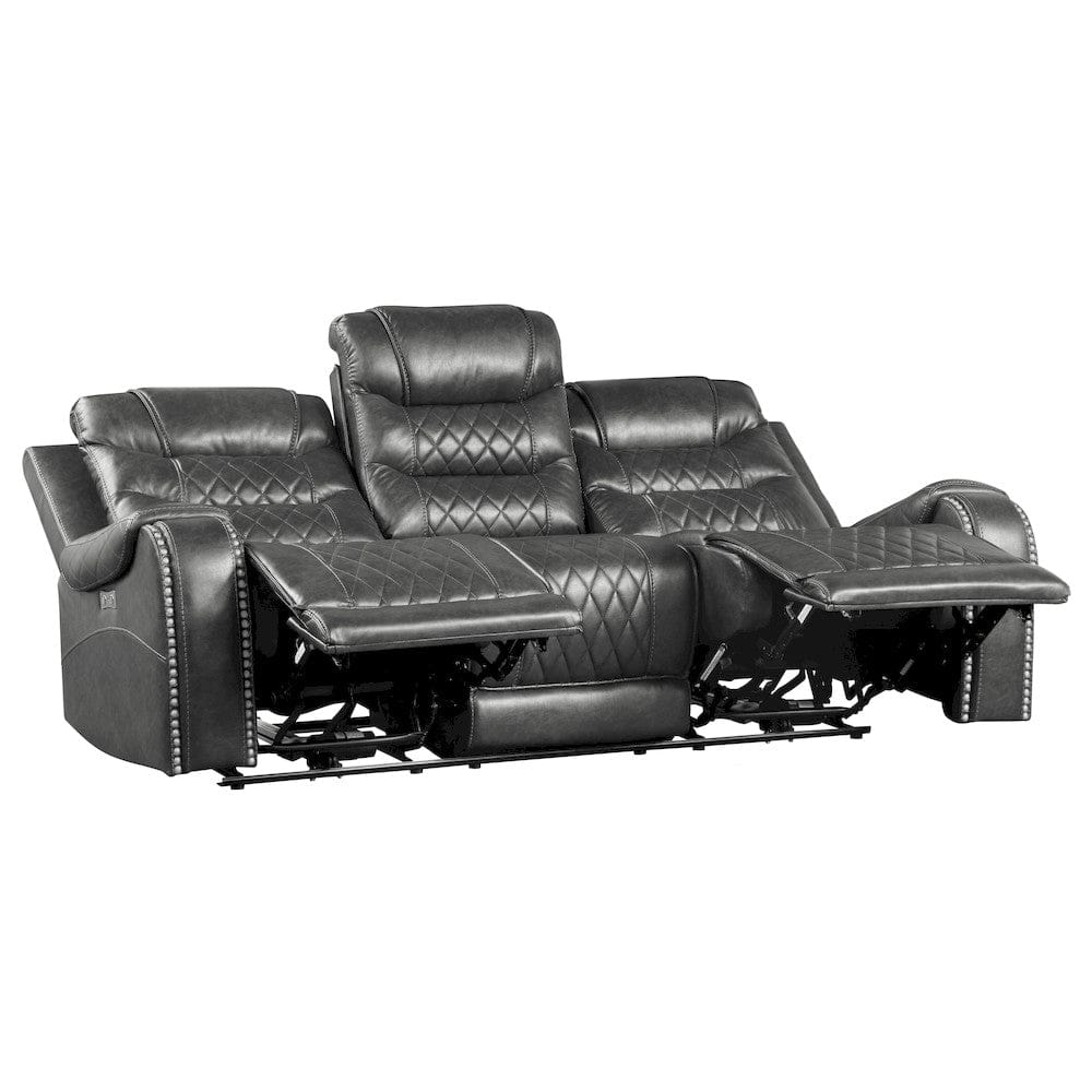 Homelegance  - Putnam Power Double Reclining Sofa W/ Center Drop-Down Cup Holders, Receptacles and USB Ports in Gray - 9405GY-3PW  view 3