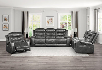 Homelegance  - Putnam Power Double Reclining Sofa W/ Center Drop-Down Cup Holders, Receptacles and USB Ports in Gray - 9405GY-3PW  view 6