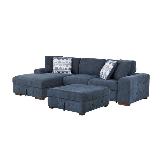 Homelegance  - Raife 3-Piece Sectional W/ Left Chaise and Ottoman in Blue - 9624BUx3LC2R  view 1