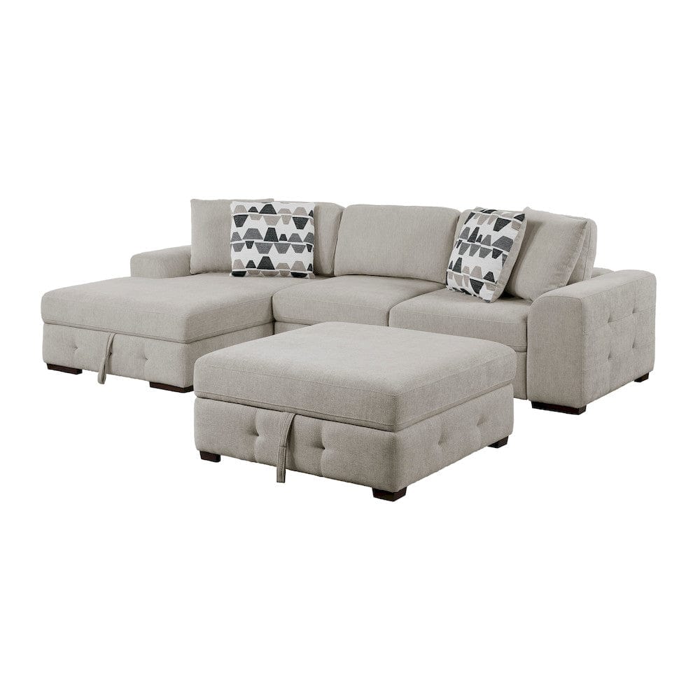 Homelegance  - Raife 3-Piece Sectional W/ Left Chaise and Ottoman in Taupe - 9624TPx3LC2R  view 1