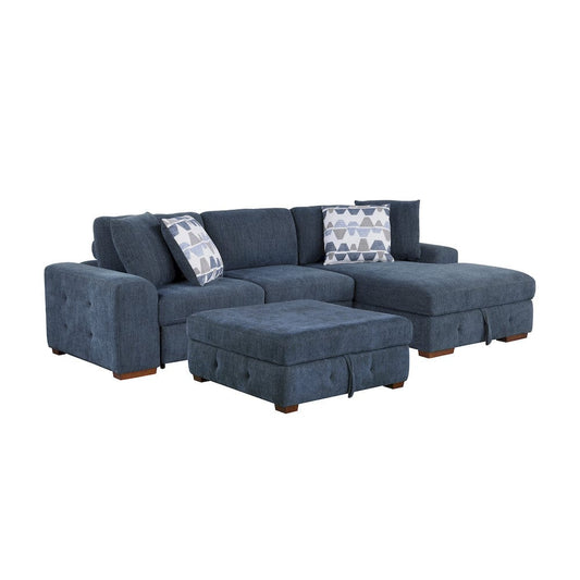 Homelegance  - Raife 3-Piece Sectional W/ Right Chaise and Ottoman in Blue - 9624BUx32LRC  view 1
