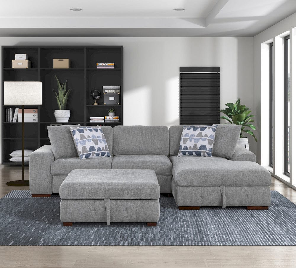 Homelegance  - Raife 3-Piece Sectional W/ Right Chaise and Ottoman in Gray - 9624GYx32LRC  view 2