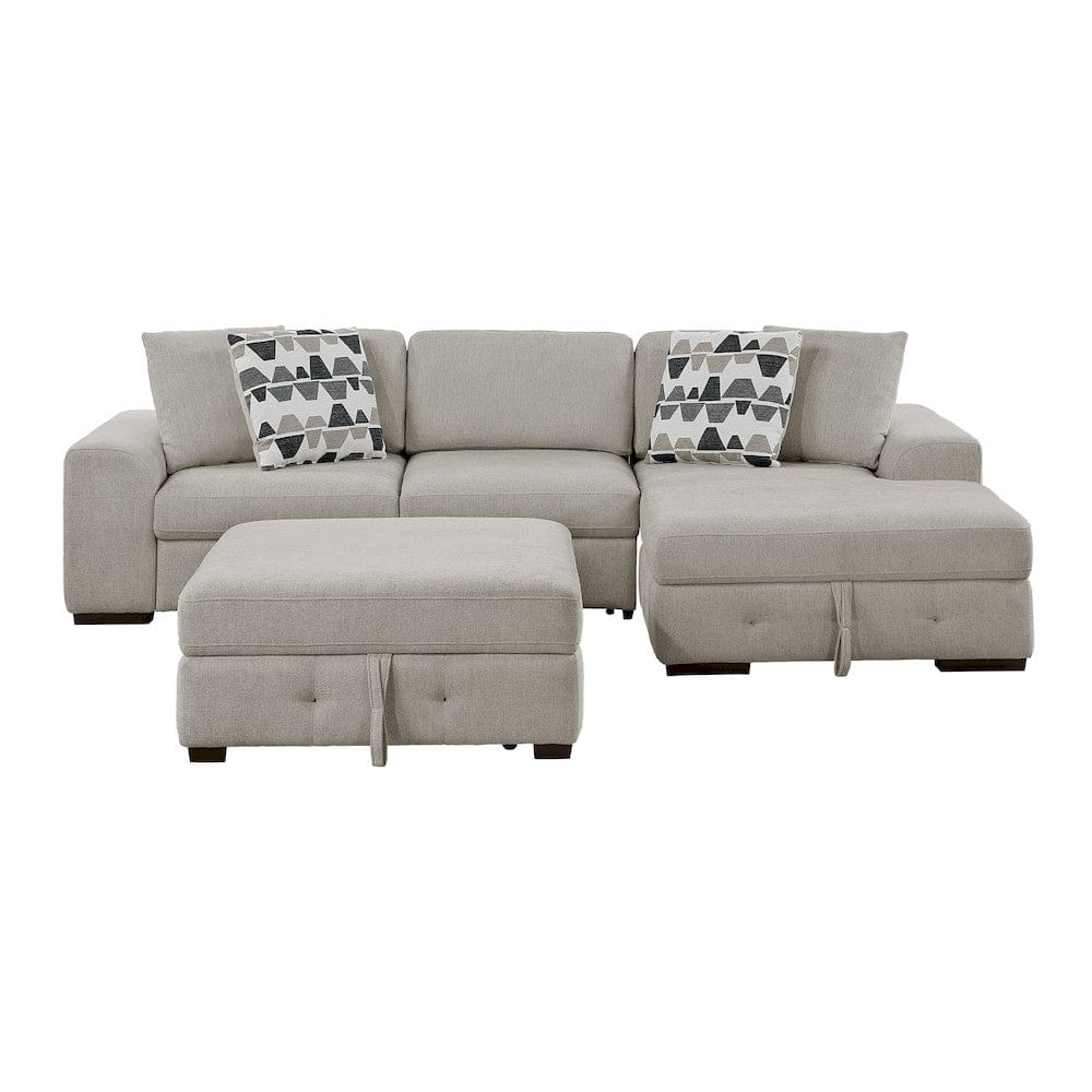 Homelegance  - Raife 3-Piece Sectional W/ Right Chaise and Ottoman in Taupe - 9624TPx32LRC  view 2