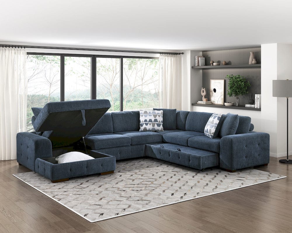 Homelegance  - Raife 4-Piece Sectional W/ Left Chaise in Blue - 9624BUx42RLC  view 9
