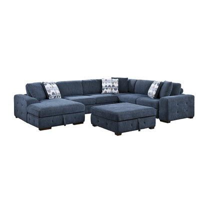 Homelegance  - Raife 5-Piece Sectional W/ Left Chaise and Storage Ottoman in Blue - 9624BUx5LC2R  view 1