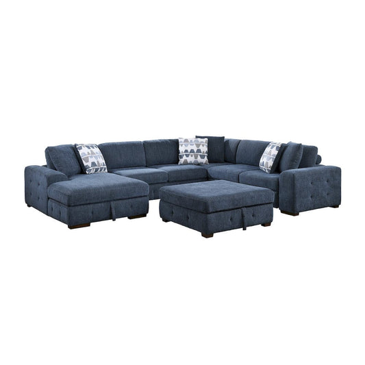 Homelegance  - Raife 5-Piece Sectional W/ Left Chaise and Storage Ottoman in Blue - 9624BUx5LC2R  view 1