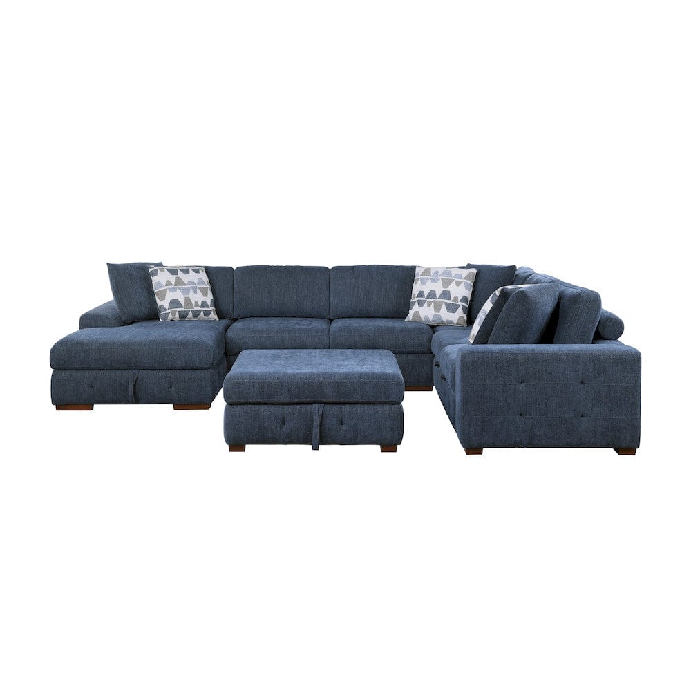 Homelegance  - Raife 5-Piece Sectional W/ Left Chaise and Storage Ottoman in Blue - 9624BUx5LC2R  view 2