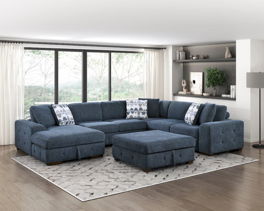 Homelegance  - Raife 5-Piece Sectional W/ Left Chaise and Storage Ottoman in Blue - 9624BUx5LC2R  view 12
