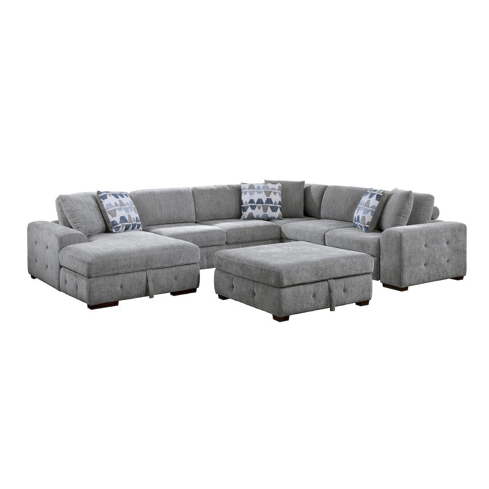 Homelegance  - Raife 5-Piece Sectional W/ Left Chaise and Storage Ottoman in Gray - 9624GYx5LC2R  view 1