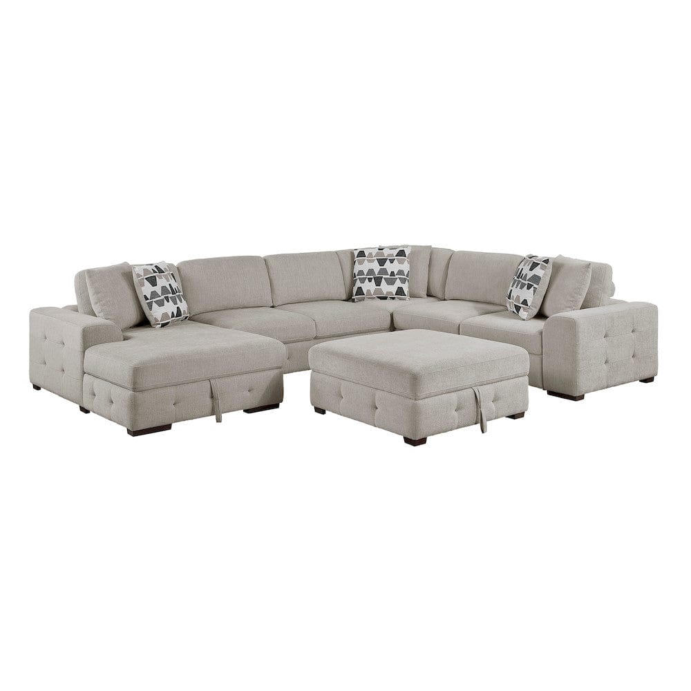 Homelegance  - Raife 5-Piece Sectional W/ Left Chaise and Storage Ottoman in Taupe - 9624TPx5LC2R  view 1