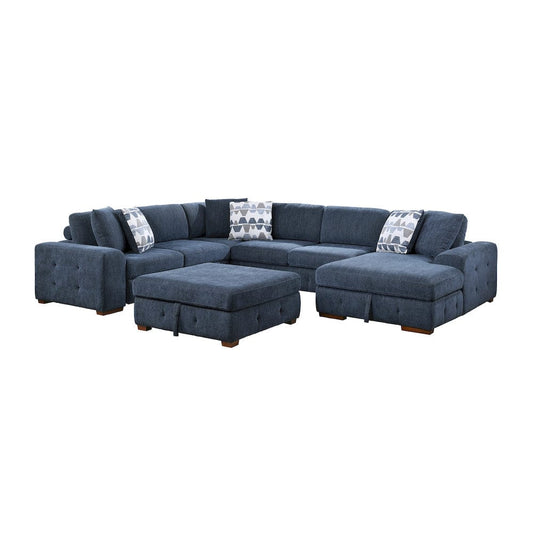 Homelegance  - Raife 5-Piece Sectional W/ Right Chaise and Storage Ottoman in Blue - 9624BUx52LRC  view 1