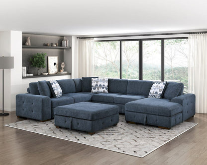Homelegance  - Raife 5-Piece Sectional W/ Right Chaise and Storage Ottoman in Blue - 9624BUx52LRC  view 9