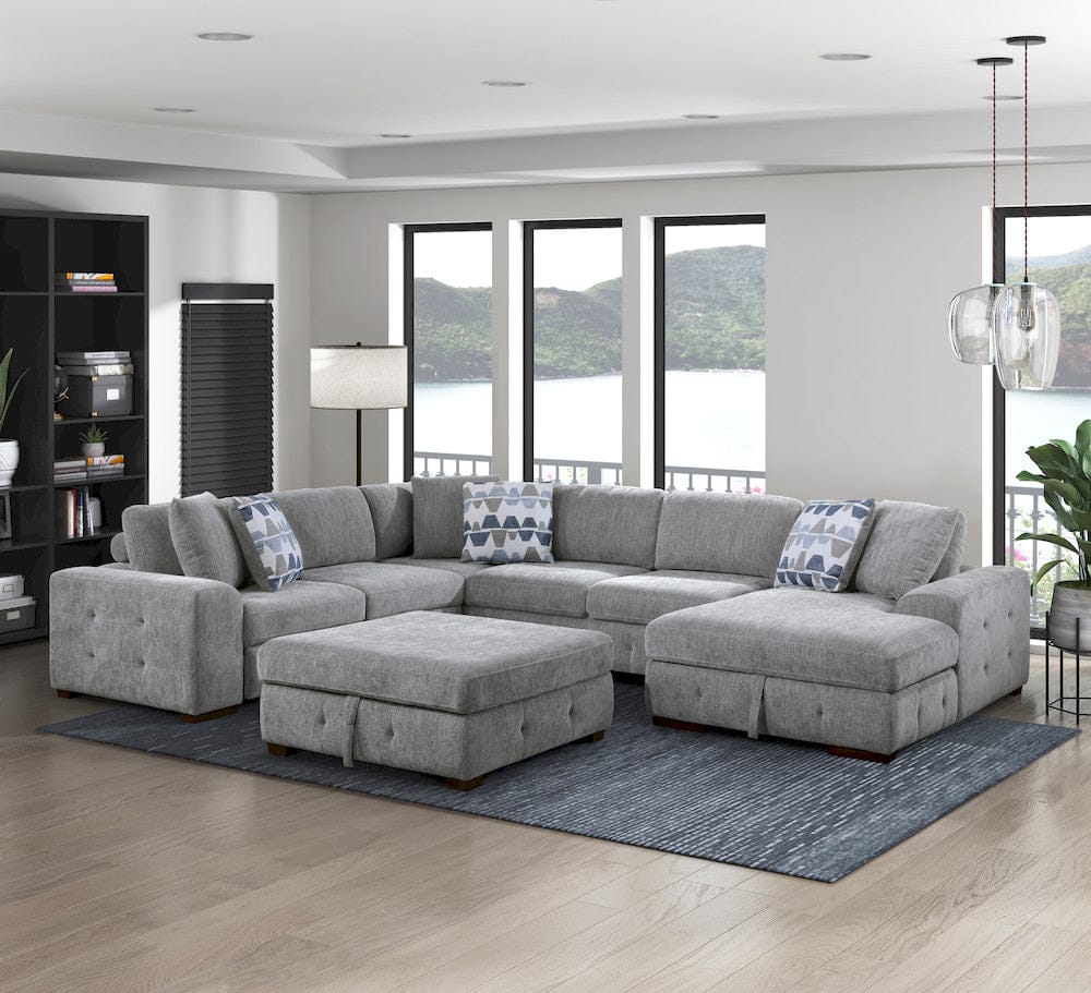 Homelegance  - Raife 5-Piece Sectional W/ Right Chaise and Storage Ottoman in Gray - 9624GYx52LRC  view 8