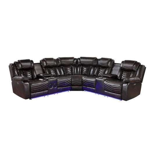 Homelegance  - Ramone 3-Piece Power Reclining Sectional W/ Consoles, Speakers, Subwoofer and LED Lighting in Dark brown - 9508DBxSCPW  view 1
