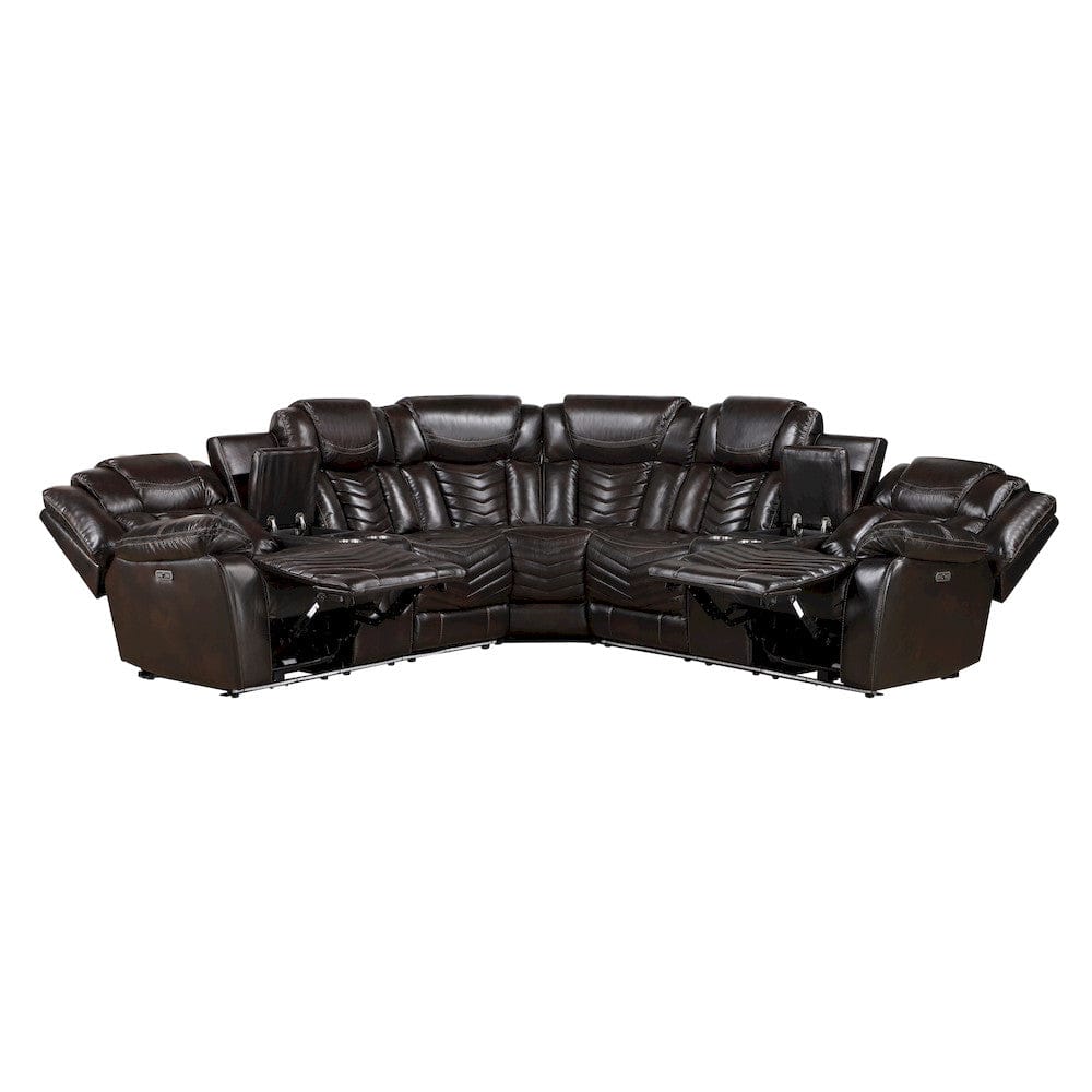 Homelegance  - Ramone 3-Piece Power Reclining Sectional W/ Consoles, Speakers, Subwoofer and LED Lighting in Dark brown - 9508DBxSCPW  view 2