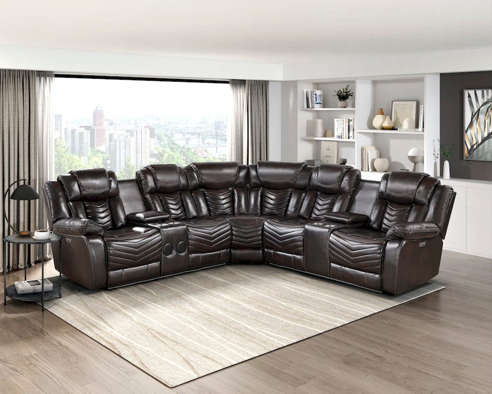 Homelegance  - Ramone 3-Piece Power Reclining Sectional W/ Consoles, Speakers, Subwoofer and LED Lighting in Dark brown - 9508DBxSCPW  view 3