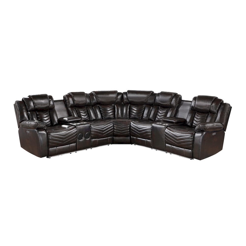 Homelegance  - Ramone 3-Piece Power Reclining Sectional W/ Consoles, Speakers, Subwoofer and LED Lighting in Dark brown - 9508DBxSCPW  view 4