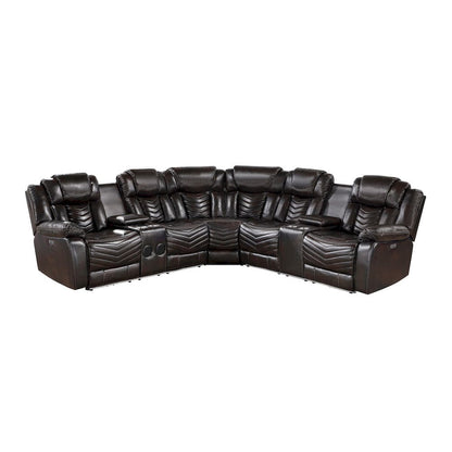 Homelegance  - Ramone 3-Piece Power Reclining Sectional W/ Consoles, Speakers, Subwoofer and LED Lighting in Dark brown - 9508DBxSCPW  view 4
