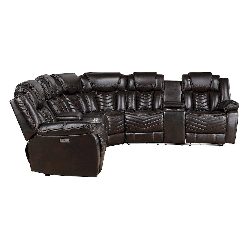 Homelegance  - Ramone 3-Piece Power Reclining Sectional W/ Consoles, Speakers, Subwoofer and LED Lighting in Dark brown - 9508DBxSCPW  view 5