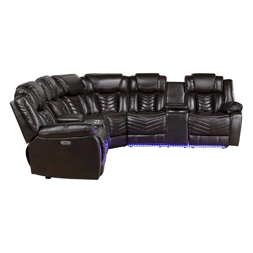 Homelegance  - Ramone 3-Piece Power Reclining Sectional W/ Consoles, Speakers, Subwoofer and LED Lighting in Dark brown - 9508DBxSCPW  view 6