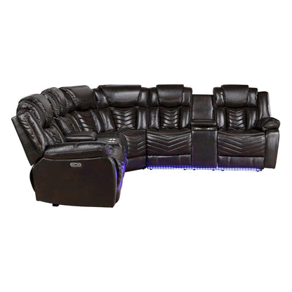 Homelegance  - Ramone 3-Piece Power Reclining Sectional W/ Consoles, Speakers, Subwoofer and LED Lighting in Dark brown - 9508DBxSCPW  view 6