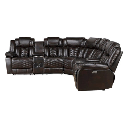 Homelegance  - Ramone 3-Piece Power Reclining Sectional W/ Consoles, Speakers, Subwoofer and LED Lighting in Dark brown - 9508DBxSCPW  view 7