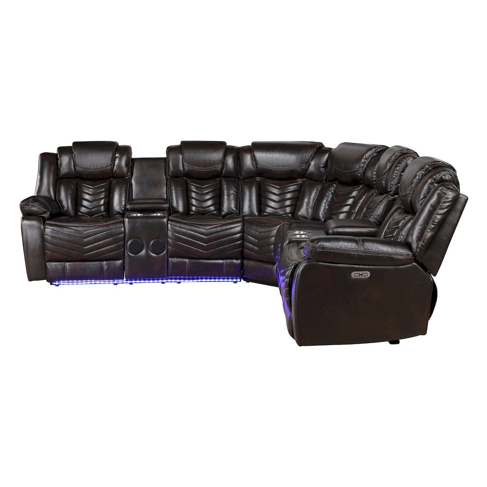 Homelegance  - Ramone 3-Piece Power Reclining Sectional W/ Consoles, Speakers, Subwoofer and LED Lighting in Dark brown - 9508DBxSCPW  view 8
