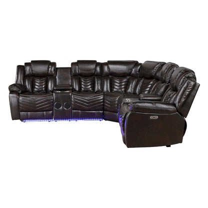 Homelegance  - Ramone 3-Piece Power Reclining Sectional W/ Consoles, Speakers, Subwoofer and LED Lighting in Dark brown - 9508DBxSCPW  view 8