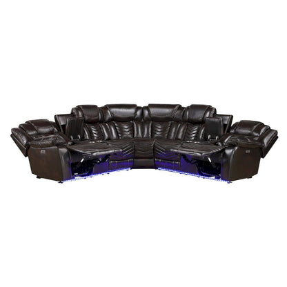 Homelegance  - Ramone 3-Piece Power Reclining Sectional W/ Consoles, Speakers, Subwoofer and LED Lighting in Dark brown - 9508DBxSCPW  view 10