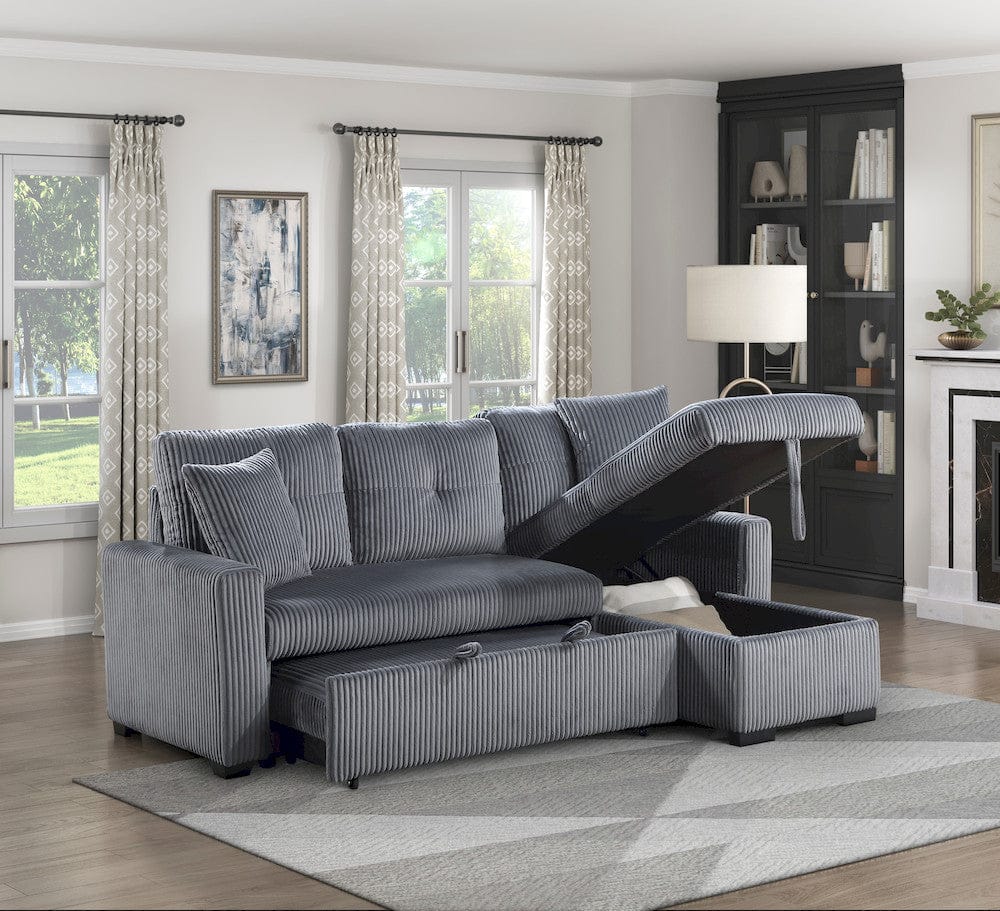 Homelegance  - Rhett 3-Piece Reversible Sectional W/ Pull-out Bed and Hidden Storage in Dark Gray - 9649DGxSC  view 3