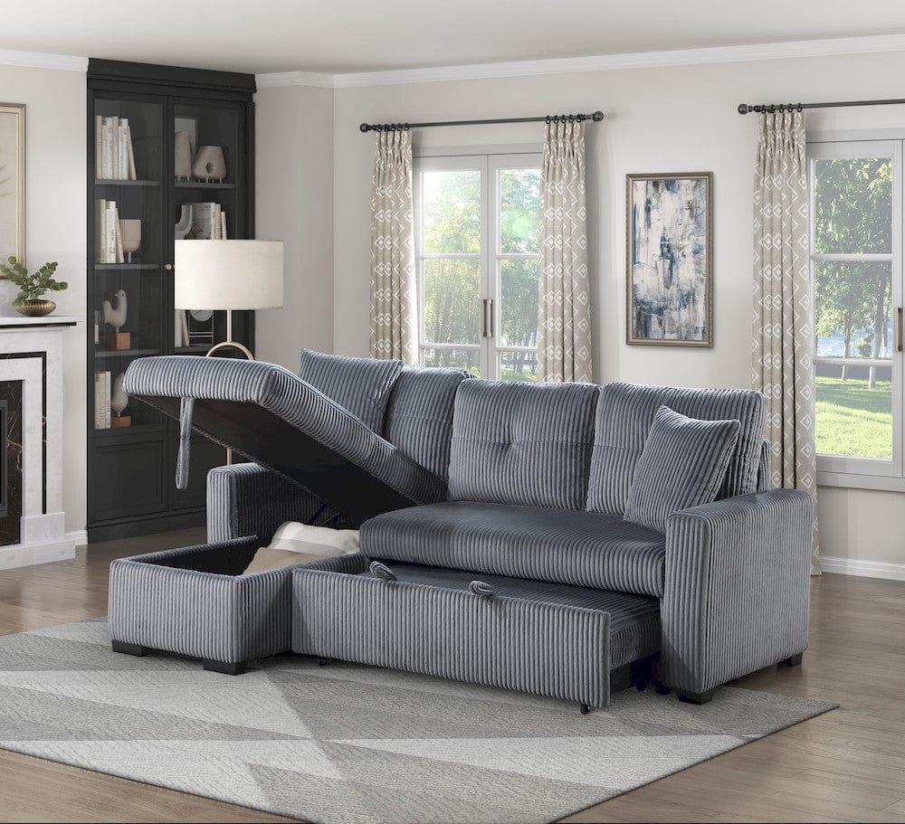Homelegance  - Rhett 3-Piece Reversible Sectional W/ Pull-out Bed and Hidden Storage in Dark Gray - 9649DGxSC  view 4