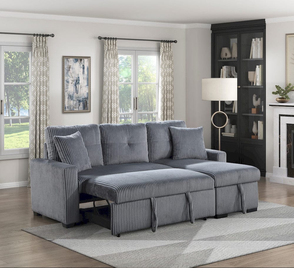 Homelegance  - Rhett 3-Piece Reversible Sectional W/ Pull-out Bed and Hidden Storage in Dark Gray - 9649DGxSC  view 5