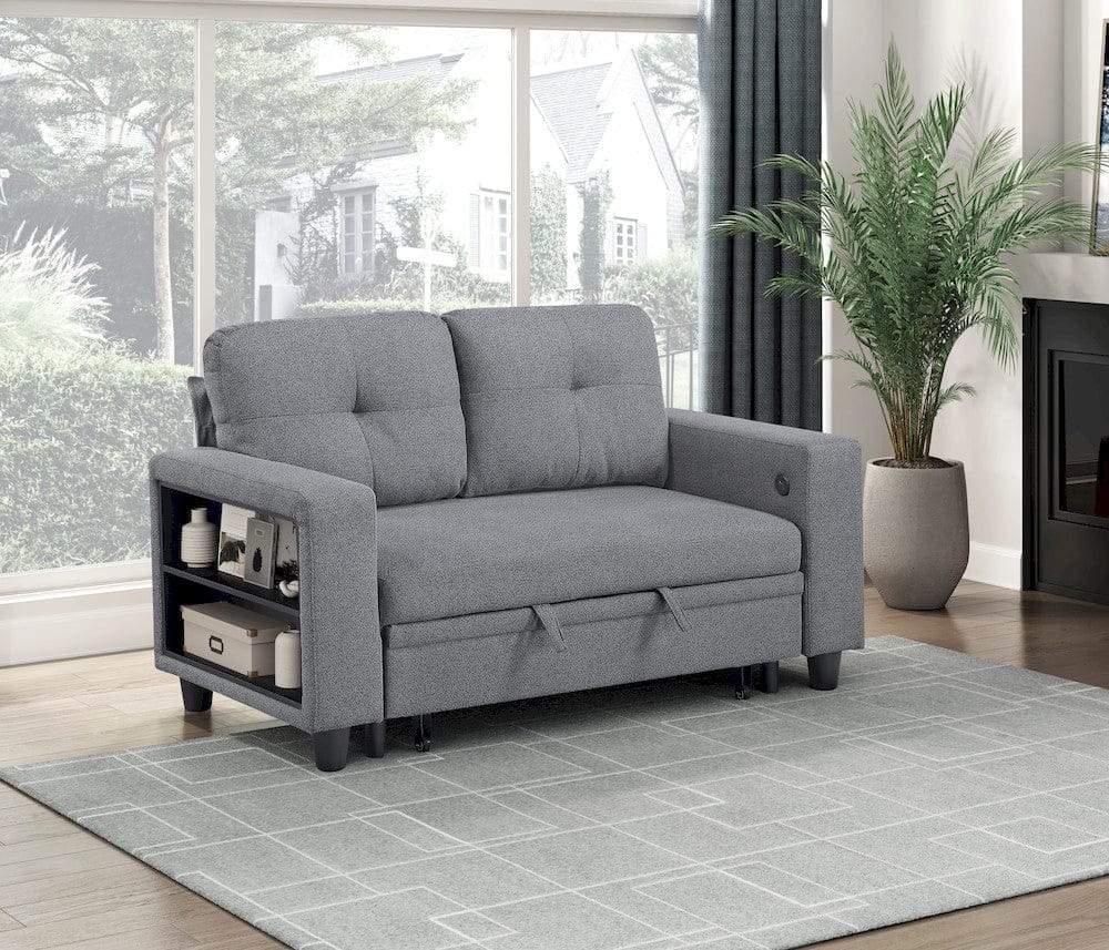 Homelegance  - Robinson Love Seat W/ Pull-out Bed, Shelves and Charging Ports in Gray - 9705GY-2x  view 8