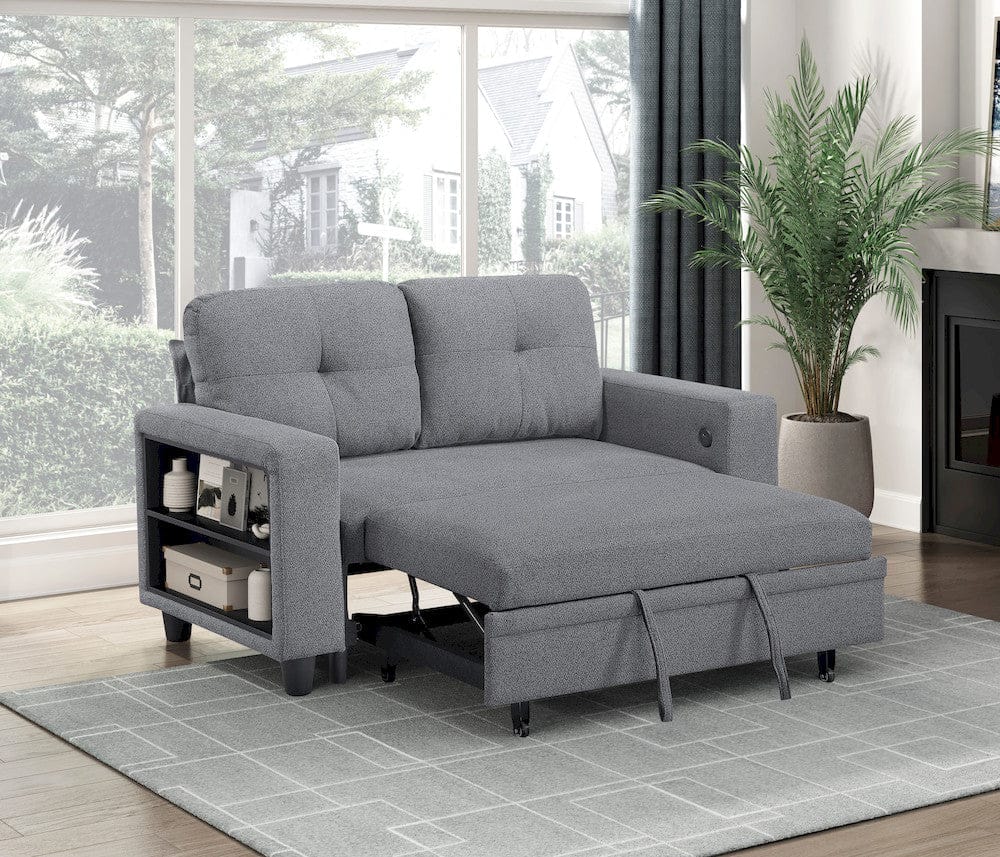 Homelegance  - Robinson Love Seat W/ Pull-out Bed, Shelves and Charging Ports in Gray - 9705GY-2x  view 12