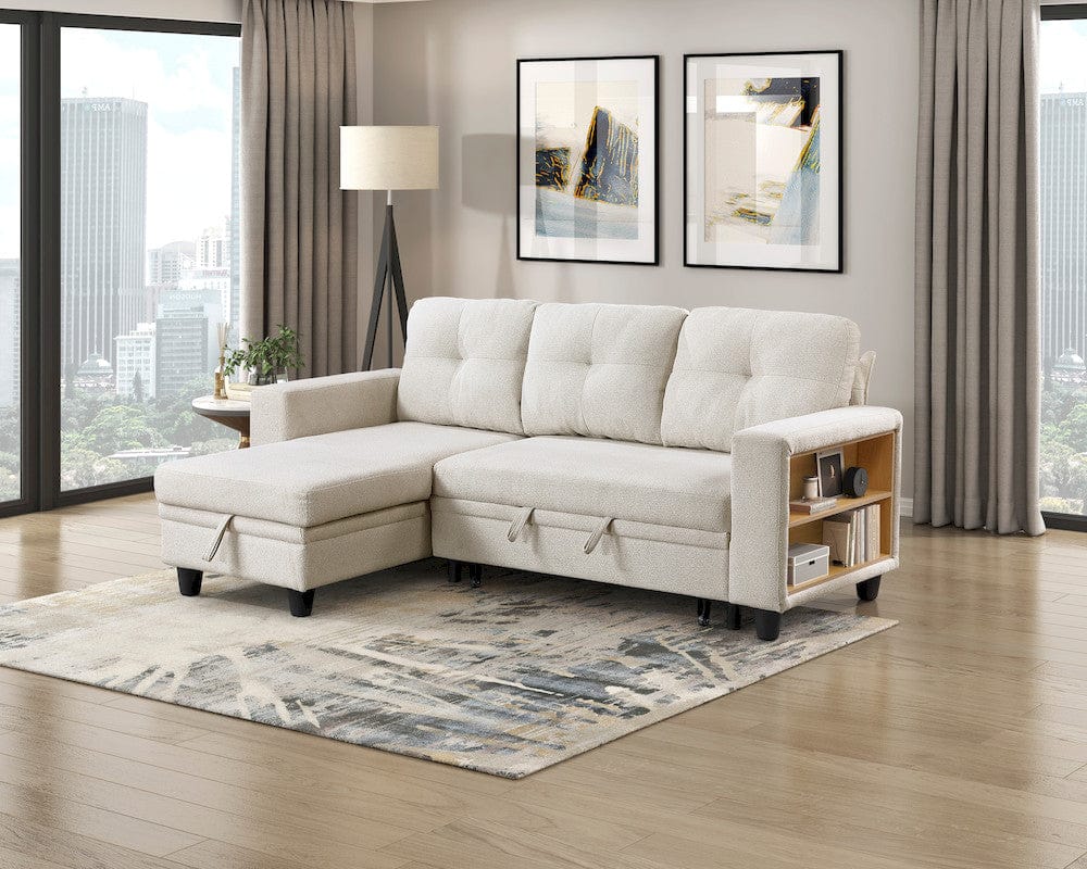 Homelegance  - Robinson Sectional W/ Reversible Chaise, Pull-out Bed, Shelves and Charging Ports in Beige - 9705BEx32AVC  view 2