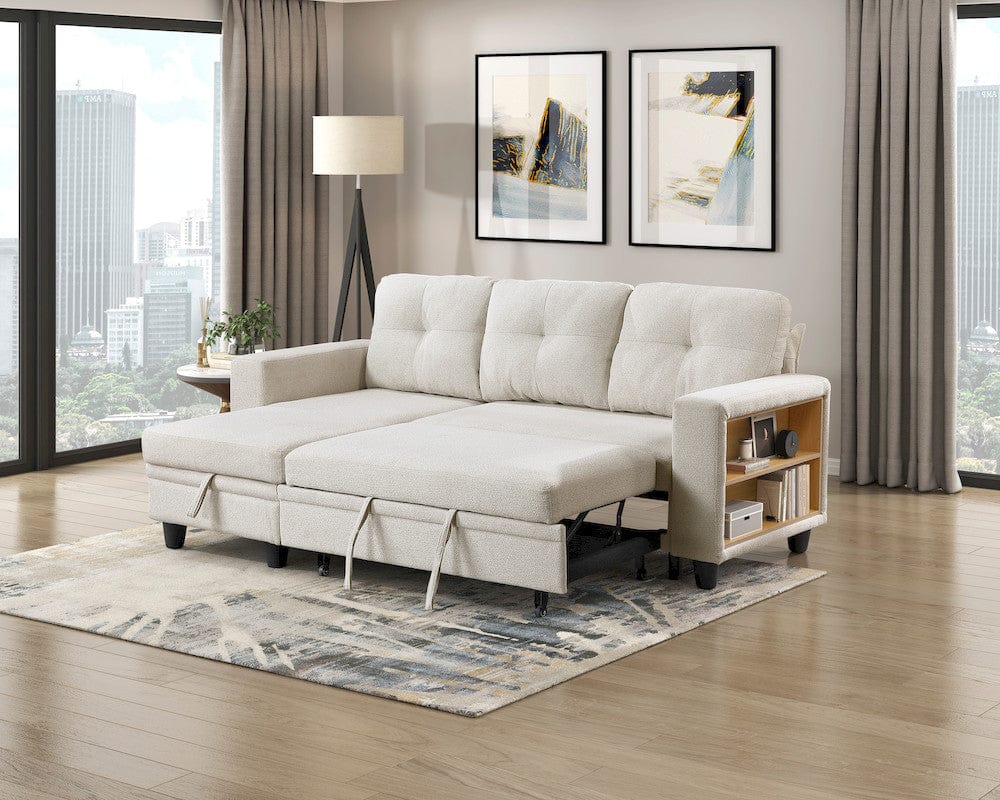Homelegance  - Robinson Sectional W/ Reversible Chaise, Pull-out Bed, Shelves and Charging Ports in Beige - 9705BEx32AVC  view 3