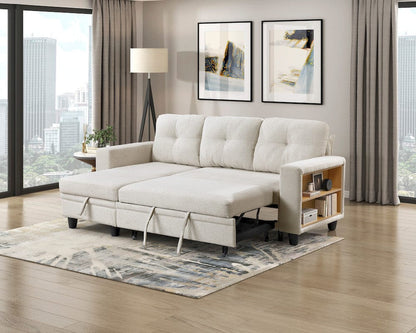 Homelegance  - Robinson Sectional W/ Reversible Chaise, Pull-out Bed, Shelves and Charging Ports in Beige - 9705BEx32AVC  view 3