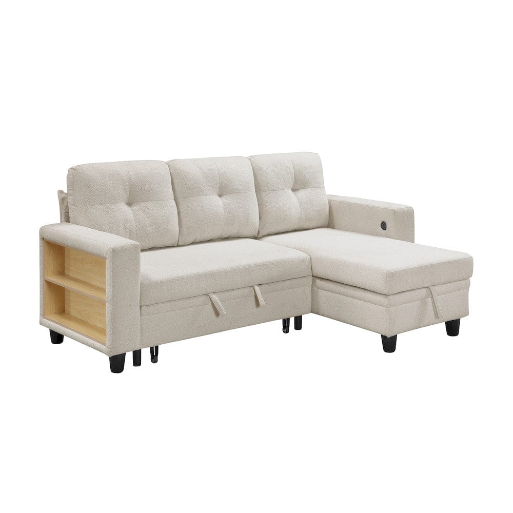 Homelegance  - Robinson Sectional W/ Reversible Chaise, Pull-out Bed, Shelves and Charging Ports in Beige - 9705BEx32AVC  view 5