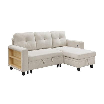 Homelegance  - Robinson Sectional W/ Reversible Chaise, Pull-out Bed, Shelves and Charging Ports in Beige - 9705BEx32AVC  view 5