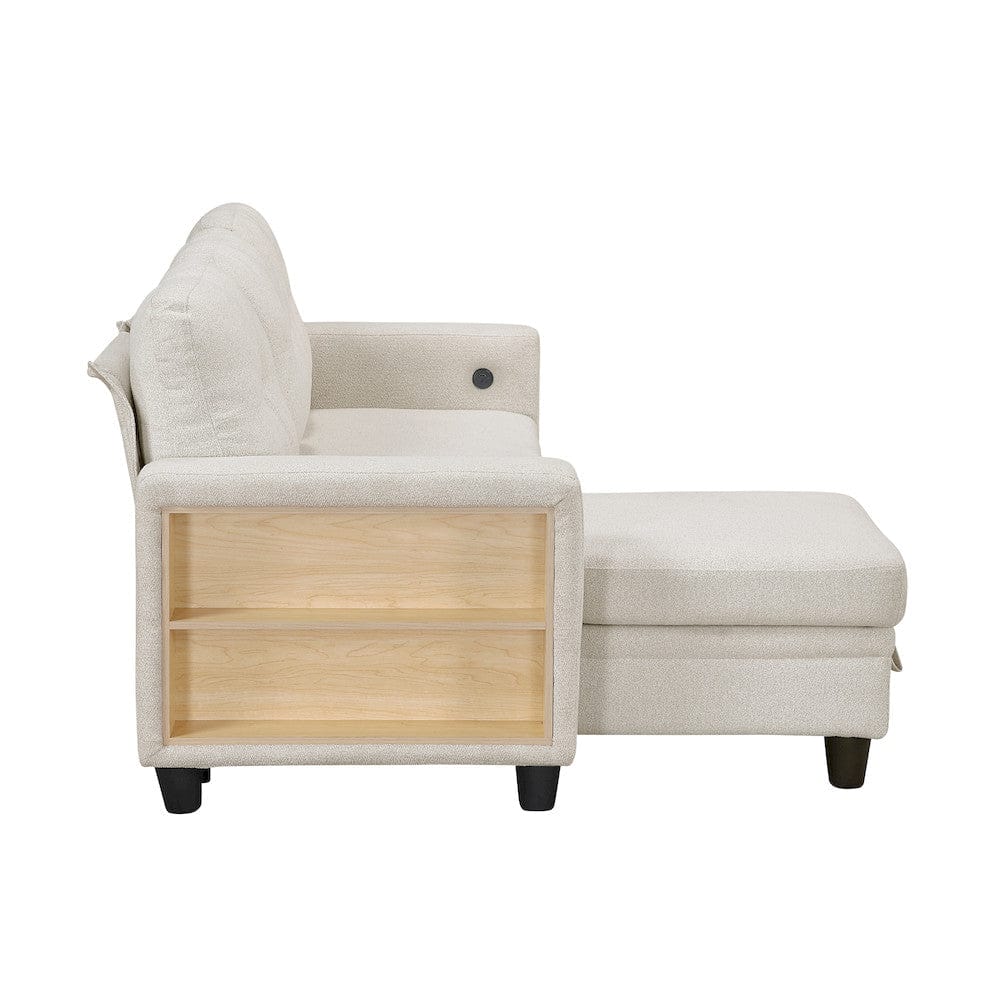 Homelegance  - Robinson Sectional W/ Reversible Chaise, Pull-out Bed, Shelves and Charging Ports in Beige - 9705BEx32AVC  view 8