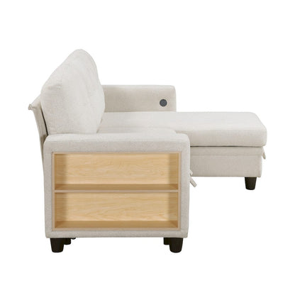 Homelegance  - Robinson Sectional W/ Reversible Chaise, Pull-out Bed, Shelves and Charging Ports in Beige - 9705BEx32AVC  view 10