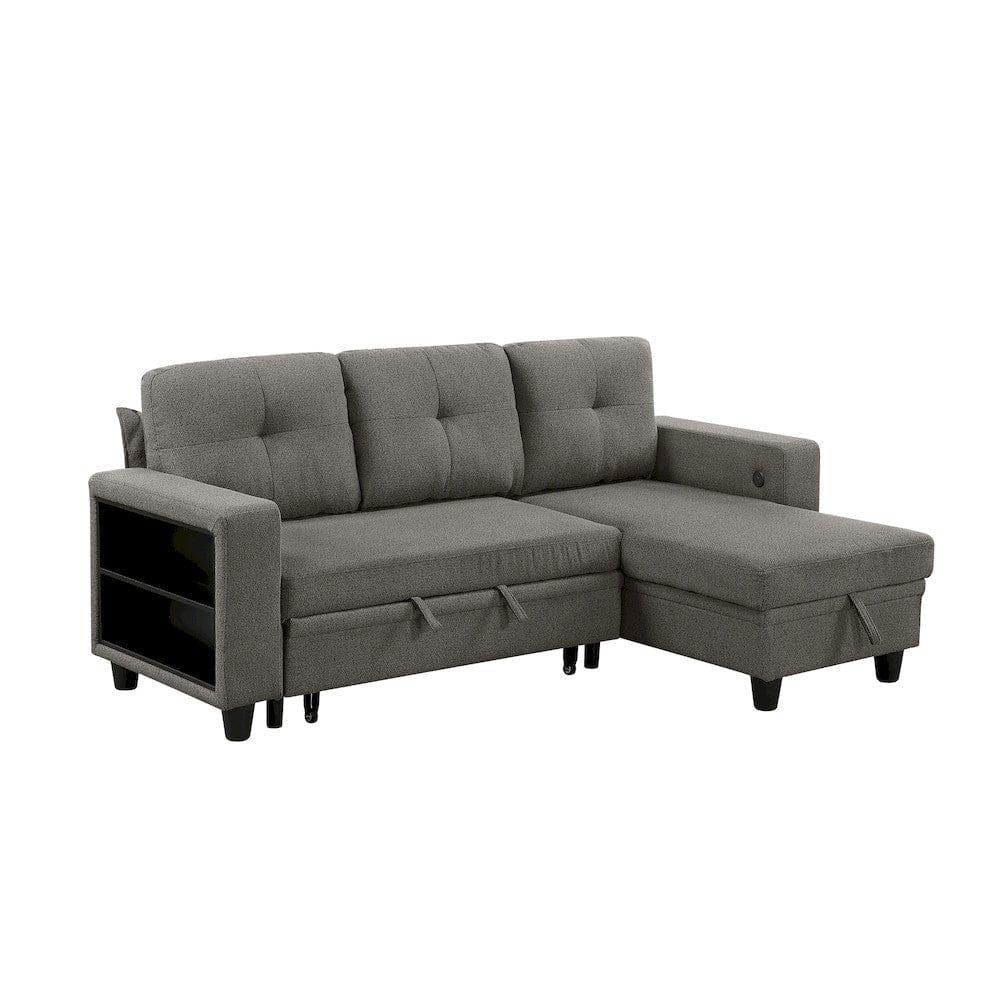 Homelegance  - Robinson Sectional W/ Reversible Chaise, Pull-out Bed, Shelves and Charging Ports in Dark brown - 9705DBx32AVC  view 1