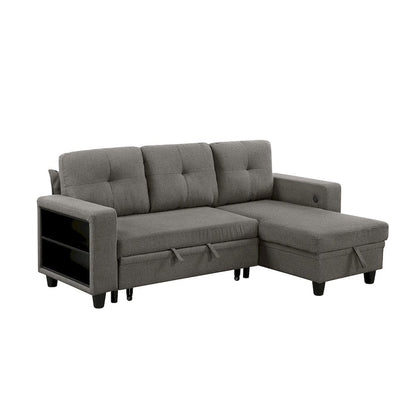 Homelegance  - Robinson Sectional W/ Reversible Chaise, Pull-out Bed, Shelves and Charging Ports in Dark brown - 9705DBx32AVC  view 1