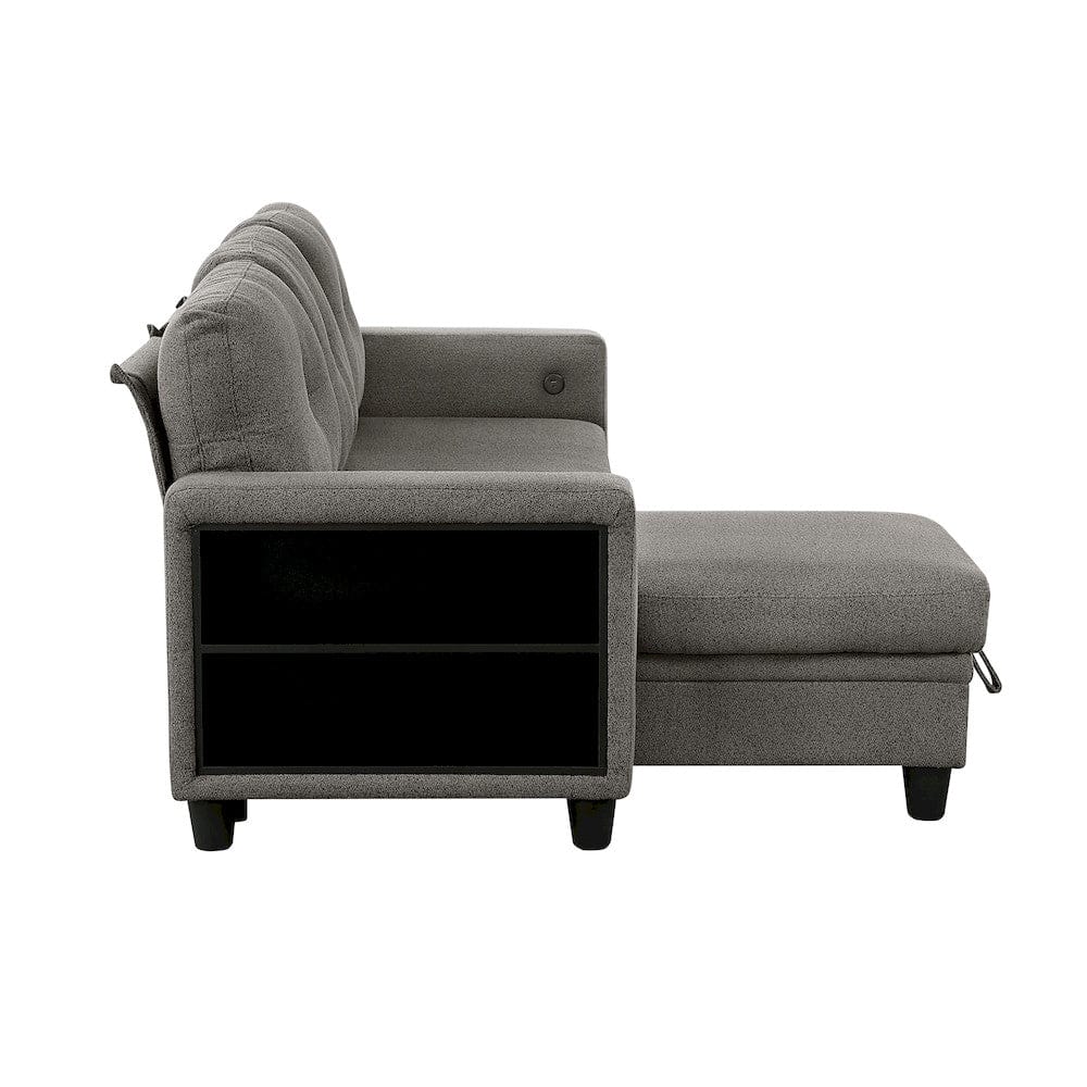 Homelegance  - Robinson Sectional W/ Reversible Chaise, Pull-out Bed, Shelves and Charging Ports in Dark brown - 9705DBx32AVC  view 4