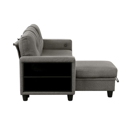 Homelegance  - Robinson Sectional W/ Reversible Chaise, Pull-out Bed, Shelves and Charging Ports in Dark brown - 9705DBx32AVC  view 4