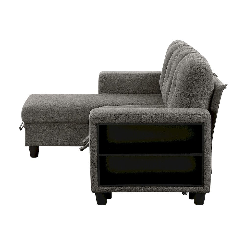 Homelegance  - Robinson Sectional W/ Reversible Chaise, Pull-out Bed, Shelves and Charging Ports in Dark brown - 9705DBx32AVC  view 5